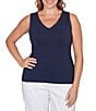 Ruby Rd. Plus Size Jersey Knit Reversible Neck Sleeveless Tank, Color:Navy - Image 1