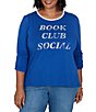 Ruby Rd. Plus Size Knit Book Club Scoop Neck 3/4 Ruched Sleeve Tee - Image 1