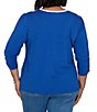 Ruby Rd. Plus Size Knit Book Club Scoop Neck 3/4 Ruched Sleeve Tee - Image 2