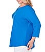 Color:Baltic - Image 3 - Plus Size Knit Cable Stripe Keyhole Bar Detail 3/4 Sleeve Top