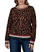 Ruby Rd. Plus Size Knit Contrast Trim Cheetah Print Boat Neck Long Sleeve Sweater - Image 4