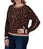Ruby Rd. Plus Size Knit Contrast Trim Cheetah Print Boat Neck Long Sleeve Sweater - Image 1