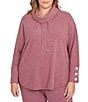 Ruby Rd. Plus Size Knit Cowl Neck Long Sleeve Cozy Top, Color:Raisin Heather - Image 1