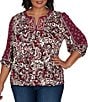 Ruby Rd. Plus Size Knit English Foliage V-Neck 3/4 Sleeve Top - Image 1