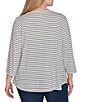 Ruby Rd. Plus Size Knit Fall Stripe Pick Up Pumpkin Print Boat Neck 3/4 Sleeve Top, Color:Alabaster Multi - Image 2