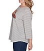 Ruby Rd. Plus Size Knit Fall Stripe Pick Up Pumpkin Print Boat Neck 3/4 Sleeve Top, Color:Alabaster Multi - Image 3