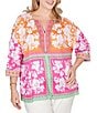 Ruby Rd. Plus Size Knit Floral Patchwork Print V-Neck 3/4 Sleeve Top - Image 1