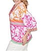 Ruby Rd. Plus Size Knit Floral Patchwork Print V-Neck 3/4 Sleeve Top - Image 3