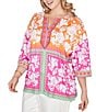 Ruby Rd. Plus Size Knit Floral Patchwork Print V-Neck 3/4 Sleeve Top - Image 4