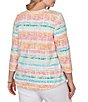 Ruby Rd. Plus Size Knit Floral Stripe Square Neck 3/4 Sleeve Top - Image 2