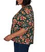 Ruby Rd. Plus Size Knit Floral Vine Split V-Neck Elbow Length Sleeve Rik-Rac Trim Top - Image 3