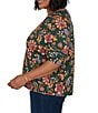 Ruby Rd. Plus Size Knit Floral Vine Split V-Neck Elbow Length Sleeve Rik-Rac Trim Top - Image 3
