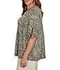 Ruby Rd. Plus Size Knit Fronds Puff Envelope Neckline Short Tie Sleeves Top - Image 3