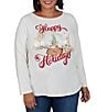 Ruby Rd. Plus Size Knit Happy Holiday Snow Globe Boat Neck Long Sleeve Top - Image 1