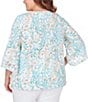 Color:Clear Blue Multi - Image 2 - Plus Size Knit Ikat Print Crew Neck 3/4 Sleeve Embroidered Top