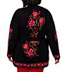 Ruby Rd. Plus Size Knit Jacquard Rose Shawl Collar Long Sleeve Fringe Hem Self Tie Cardigan - Image 2