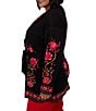 Ruby Rd. Plus Size Knit Jacquard Rose Shawl Collar Long Sleeve Fringe Hem Self Tie Cardigan - Image 3