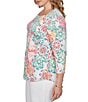 Ruby Rd. Plus Size Knit Medallion Floral Square Neck 3/4 Sleeve Top - Image 3