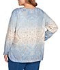 Ruby Rd. Plus Size Knit Medallion Scoop Neck Long Sleeve Top, Color:Bluebell Multi - Image 2