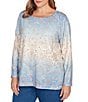 Ruby Rd. Plus Size Knit Medallion Scoop Neck Long Sleeve Top, Color:Bluebell Multi - Image 4