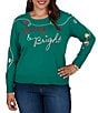 Ruby Rd. Plus Size Knit Merry & Bright Holiday Light Scoop Neck Long Sleeve Sweater - Image 1