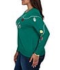 Ruby Rd. Plus Size Knit Merry & Bright Holiday Light Scoop Neck Long Sleeve Sweater - Image 3