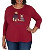 Ruby Rd. Plus Size Knit Pawsitive Charming Dogs Scoop Neck 3/4 Sleeve Top - Image 1