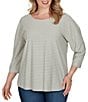 Ruby Rd. Plus Size Knit Stripe Boat Neck 3/4 Sleeve Top - Image 1
