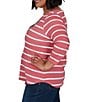 Ruby Rd. Plus Size Knit Stripe Football Bow Boat Neck 3/4 Sleeve Tee - Image 3