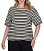 Ruby Rd. Plus Size Knit Stripe Scoop Neck Short Fringe Sleeve Tee - Image 1