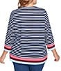 Ruby Rd. Plus Size Knit Stripe Square Neck 3/4 Sleeve Side Slit Top, Color:Indigo Multi - Image 2