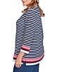 Ruby Rd. Plus Size Knit Stripe Square Neck 3/4 Sleeve Side Slit Top, Color:Indigo Multi - Image 3