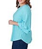 Color:Aruba Multi - Image 4 - Plus Size Knit Swiss Dot Scoop Neck 3/4 Bell Sleeve Shirttail Hem Top