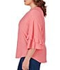 Color:Guava - Image 4 - Plus Size Knit Swiss Dot Scoop Neck 3/4 Bell Sleeve Shirttail Hem Top
