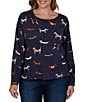Ruby Rd. Plus Size Knit Tiny Dog Boat Neck Long Sleeve Sweater - Image 1