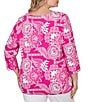 Ruby Rd. Plus Size Knit Tropical Patchwork Print Scoop Neck 3/4 Sleeve Top - Image 6