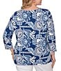 Ruby Rd. Plus Size Knit Tropical Patchwork Print Scoop Neck 3/4 Sleeve Top - Image 6