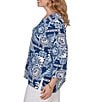 Ruby Rd. Plus Size Knit Tropical Patchwork Print Scoop Neck 3/4 Sleeve Top - Image 3