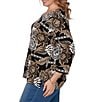 Ruby Rd. Plus Size Knit Tropical Patchwork Print Scoop Neck 3/4 Sleeve Top - Image 3