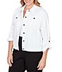 Ruby Rd. Plus Size Knit Twill Point Collar Long Roll-Tab Sleeve Button-Front Jacket - Image 1