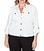 Ruby Rd. Plus Size Knit Twill Point Collar Long Roll-Tab Sleeve Button-Front Jacket - Image 4