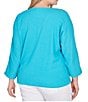Color:Peacock - Image 2 - Plus Size Knit V-Neck 3/4 Sleeve Tie-Front Top