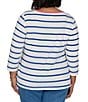 Ruby Rd. Plus Size Knit Varsity Stripe Floral Placement Scoop Neck 3/4 Sleeve Tee - Image 2