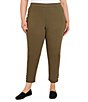 Color:Olive - Image 1 - Plus Size Knitted Twill Stretch Waist Straight Leg Side Hem Pull-On Ankle Pants