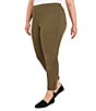 Color:Olive - Image 3 - Plus Size Knitted Twill Stretch Waist Straight Leg Side Hem Pull-On Ankle Pants