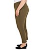 Color:Olive - Image 4 - Plus Size Knitted Twill Stretch Waist Straight Leg Side Hem Pull-On Ankle Pants
