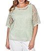 Ruby Rd. Plus Size Lace Layered Tonal Tank Open-Work Knit Sweater - Image 1