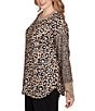 Ruby Rd. Plus Size Leopard Ribbed Crew Neck Long Sleeve Top, Color:Tan Heather Multi - Image 3