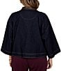 Ruby Rd. Plus Size Light Weight Denim Faux Leather Collar 3/4 Sleeve Button Front Caplet Jacket - Image 2