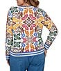 Ruby Rd. Plus Size Lightweight Knit Bold Floral Striped Trim Boat Neck Long Sleeve Sweater - Image 2